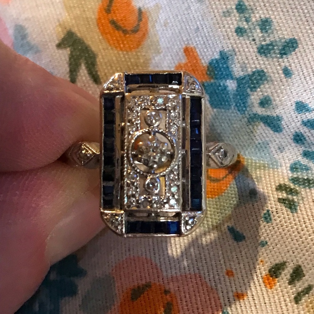 14k Solid Gold Sapphire and Diamond Vintage Style Ring
